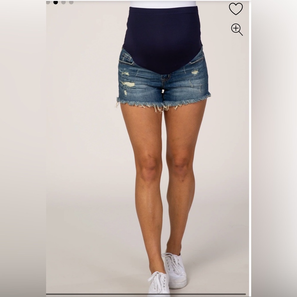 PinkBlush Blue Light Wash Distressed Maternity Denim Shorts